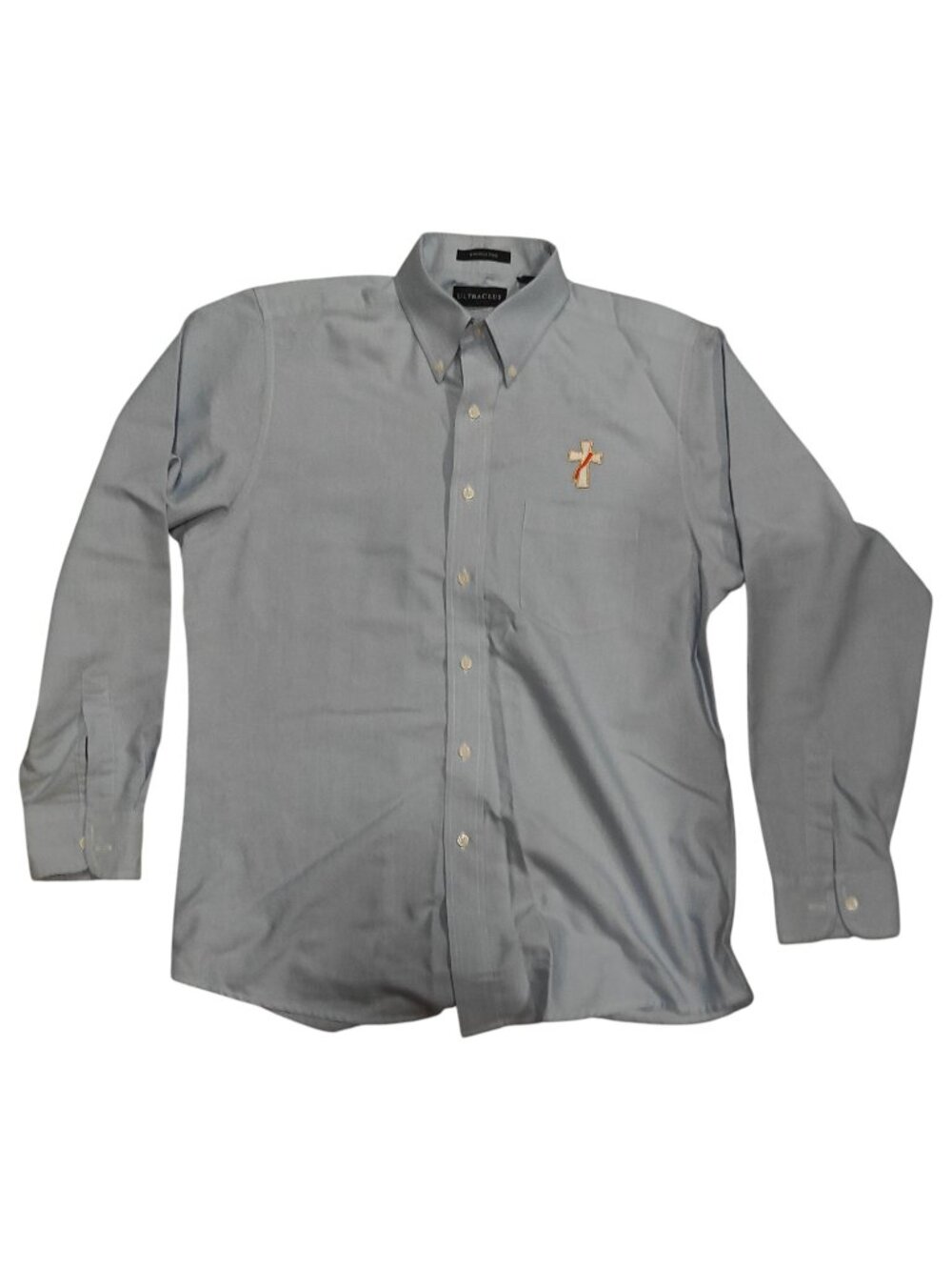 Ultra Club Men's Long Sleeve Button Down Dress Shirt with Cross Blue Size Medium